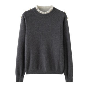2025年秋季新款圆领木耳边肩部三颗扣针织上衣时尚休闲通勤百搭图片