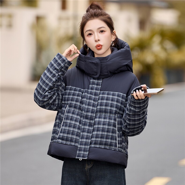 格子连帽羽绒服女小个子冬装2025新款高端时尚百搭保暖白鸭绒外套,女装羽绒服,浙宝029