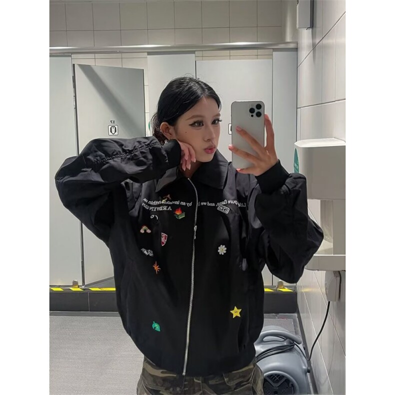 男士外套2026新款秋装小众设计感花卉印花翻领美式夹克ins,男装夹克,四季星座505