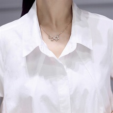 白衬衫女长袖休闲2021春夏装新款韩版中长款宽松短袖遮肉显瘦衬衣，女装衬衫，红依娜