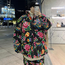 H203情侣东北大花风民族风特色牡丹大花棉袄加绒裤套装男女潮，男装休闲套装，星座115A(原星座507）