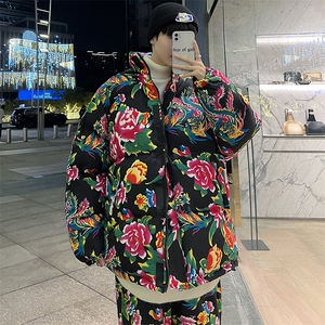 H203情侣东北大花风民族风特色牡丹大花棉袄加绒裤套装男女潮图片