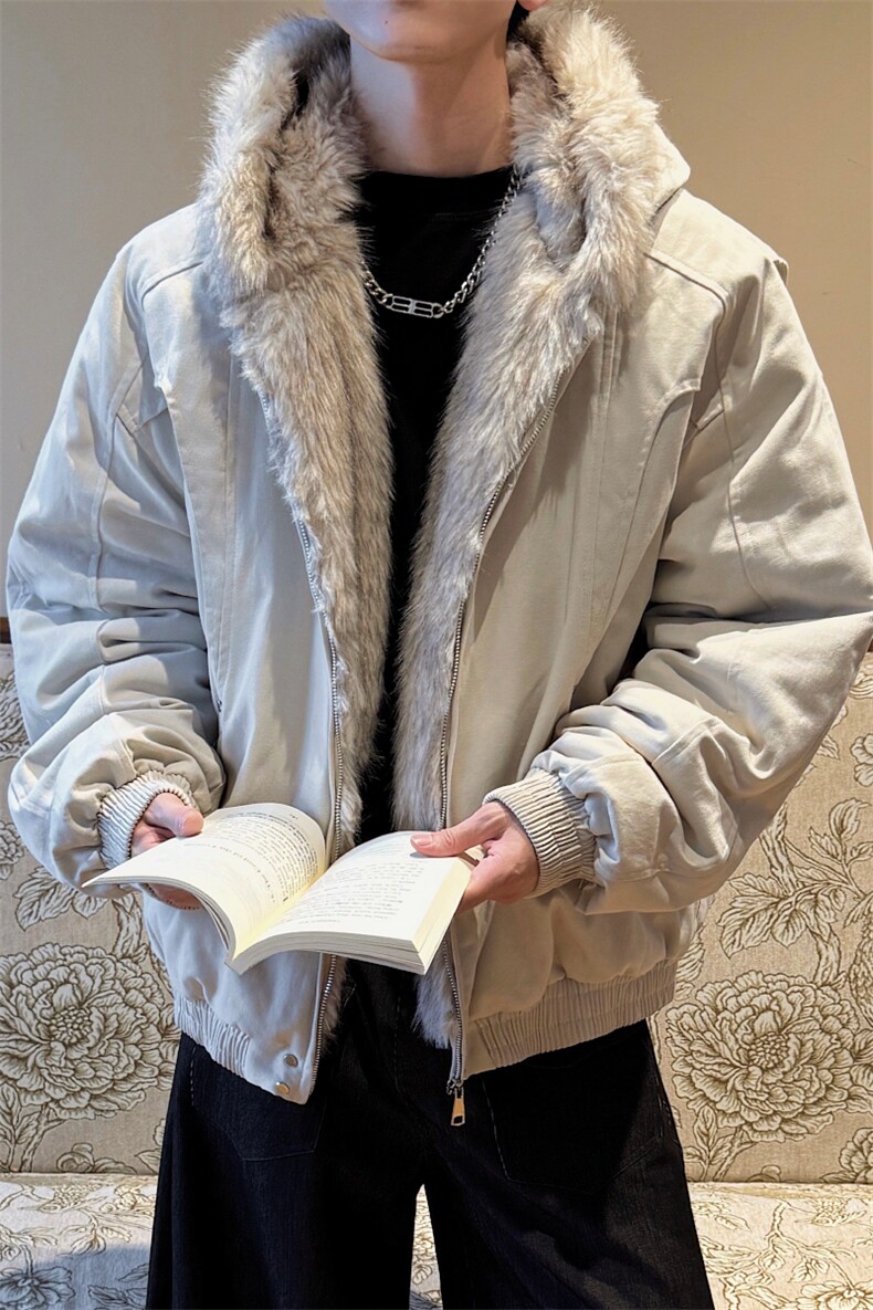 美式座山雕毛领棉服男款加厚cleanfit毛领短款棉衣高级感二棉外套,男装夹克,星座514-2(原B239)