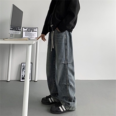 主推！【S-4XL】现货！美式褶皱设计直筒裤子男A080-8203-P65控88，男装牛仔裤，电商A080