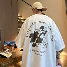 抖音供货、200克现货纯印花宽松版型短袖T恤D223A-T23115-P25，男装T恤，电商019-1