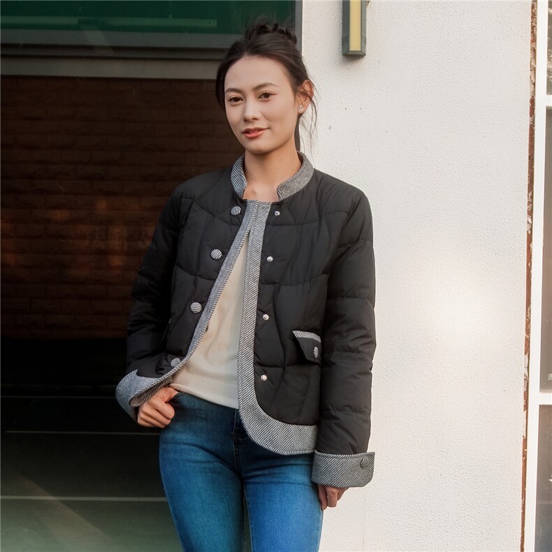 2025新款小香风外套立领拼色羽绒服,女装羽绒服,沫晗依美
