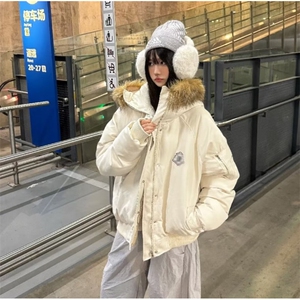W601-P108 2025冬季新款大毛领羽绒棉服韩版宽松棉衣加厚保暖外套图片