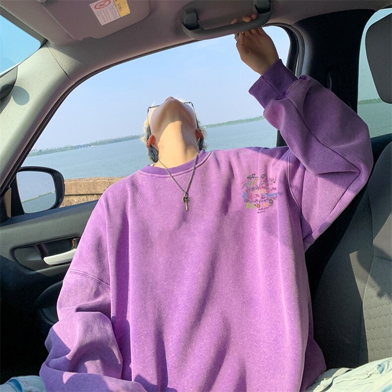 美式潮牌重磅水洗做旧圆领卫衣力推大码男XZ517A-2-Y7737-P58,男装卫衣,星座517A-2