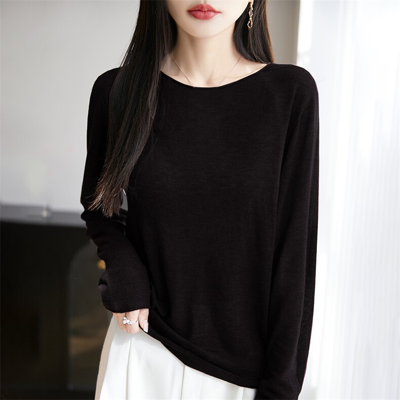 圆领假两件打底衫女春秋24新款羊毛内搭针织上衣宽松显瘦大码毛衣，女装针织衫/毛衣，暖烁羊绒