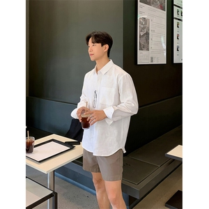 亚麻薄款长袖衬衫男夏季韩版宽松休闲防晒衬衣外套C033-P45图片