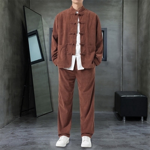 男士外套灯芯绒夹克套装盘扣立领风 XZ1512-2501套装-P110图片