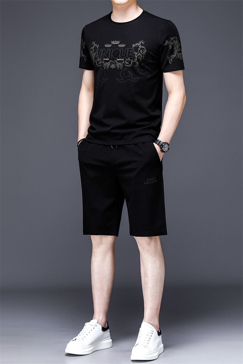 中老年新款男士商务休闲服三件套2023夏季男装短袖套装时尚百搭,男装休闲套装,电商B212（原钱塘6029）