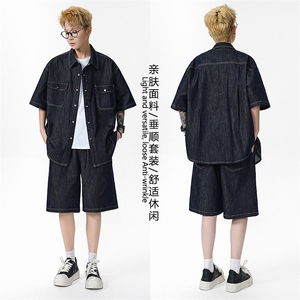 牛仔百搭短裤衬衫两件套挺括TZ0020特批105：209图片