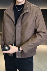 2025新款美式休闲潮牌男士皮衣外套立领皮夹克A313-PY988-P155，男装皮衣，电商A313