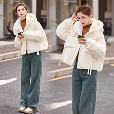 短款超好看连帽羽绒服女2024冬新款时尚加厚保暖白鸭绒面包服外套，女装羽绒服，关键词
