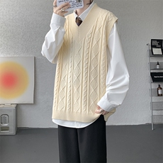 韩系叠穿复古麻花针织衫马甲男学院风早秋穿搭上衣服背心9097P58，男装背心/马甲，电商B312