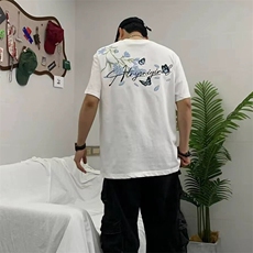 万针全刺绣解构设计260克重磅双纱纯棉高品质美式高街短袖T恤特35，男装T恤，电商A486