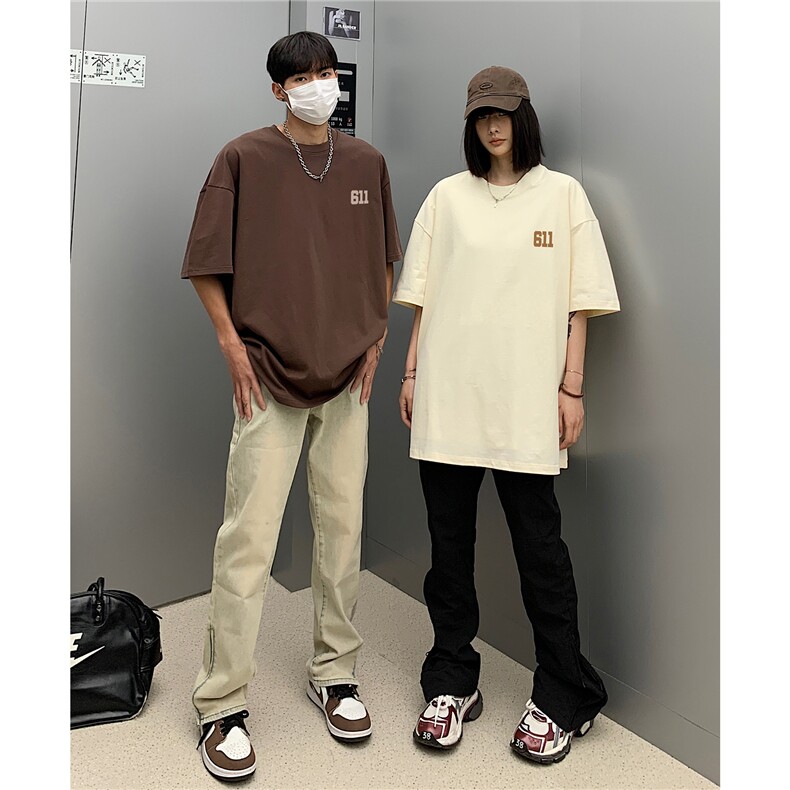 情侣装2026夏装新款美式潮字母印花圆领宽松短袖T恤D275P33,男装T恤,电商A335-1（原A458）