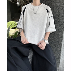 8XL-M美式小众高级感拼接短袖T恤男夏简约百搭宽松纯棉上衣DX336，男装T恤，电商D206-1