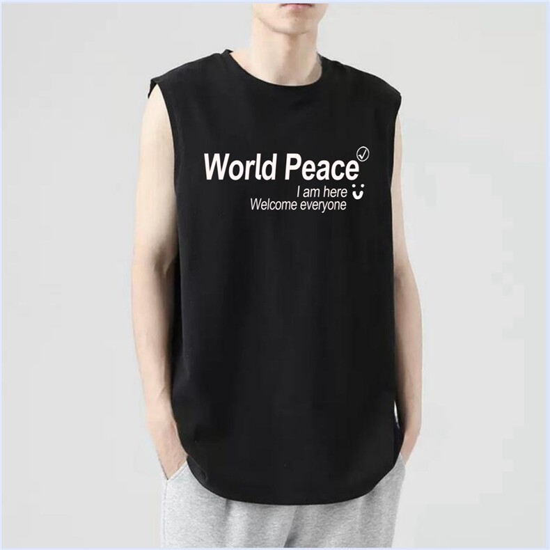 夏季男士t恤潮牌重磅宽松百搭双面印花潮流圆领体恤马甲背心，男装背心/马甲，星座1210-1