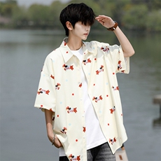 8XL-M腊肠狗花衬衫男短袖夏季冰丝薄款花衬衣寸衫外套DC28003P38，男装T恤，电商B312