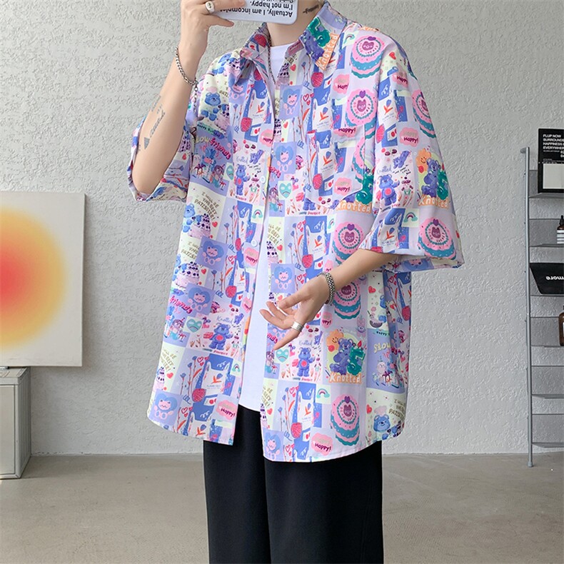 8XL-M 特大码古巴领花衬衫男复古夏威夷情侣沙滩短袖衬衣CS514P35图片