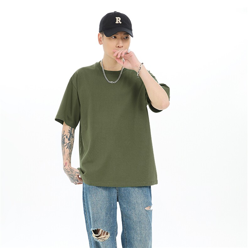 2025春夏落肩纯棉230克短袖T恤圆领时尚宽松情侣装，女装T恤，电商A109