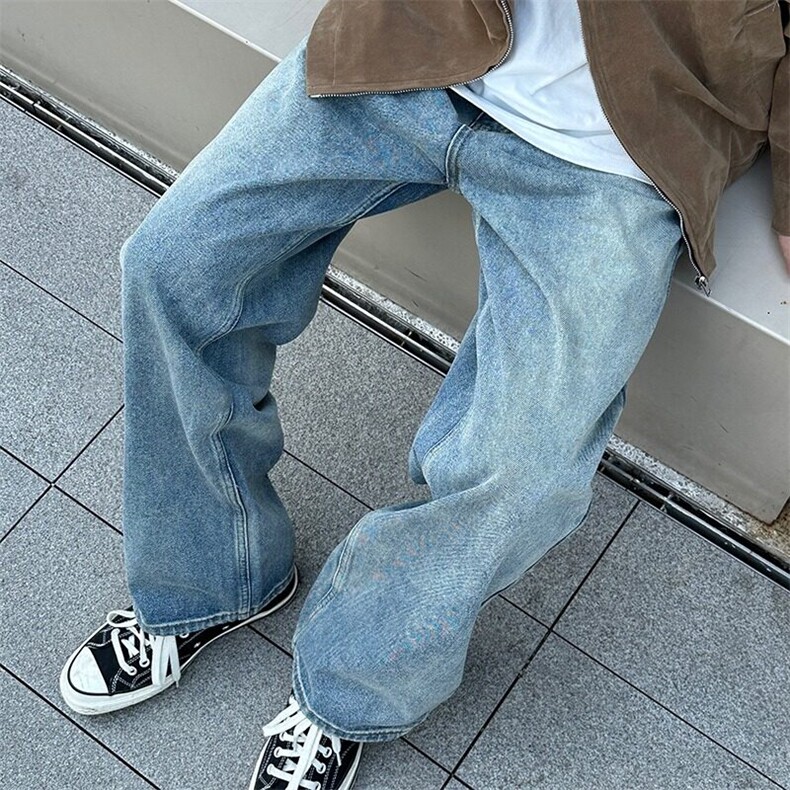 网络图，新款宽松直筒百搭休闲潮流垂感牛仔裤XZ302B-1-K111P45,男装牛仔裤,星座302B-1