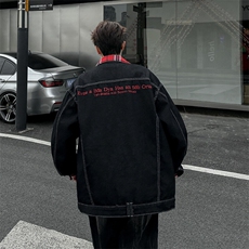 潮牌格子撞色翻领牛仔外套男女同款春秋季情侣夹克上衣JK03365，男装夹克，星座308B-1