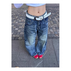 美式复古辣妹水洗做旧牛仔裤女秋季宽松显瘦休闲直筒长裤NZX40，男装牛仔裤，星座516A