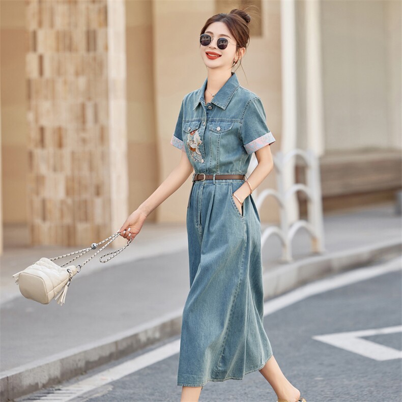 新中式牛仔连衣裙女2025夏季爆款小个子复古洋气减龄休闲时尚裙子,女装连衣裙,慧尚依恋