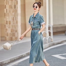 新中式牛仔连衣裙女2025夏季爆款小个子复古洋气减龄休闲时尚裙子，女装连衣裙，慧尚依恋