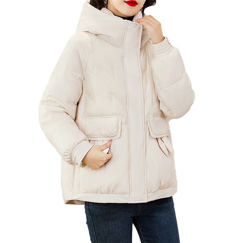 现货白鸭绒羽绒服女连帽新款短款面包服时尚宽松休闲保暖轻暖外套,女装羽绒服,贵人树