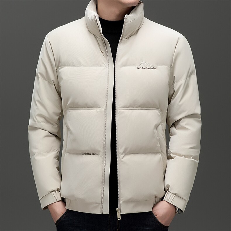 加厚面包服立领羽绒服男短款2026冬季新款中年加厚纯色白鸭绒外套图片