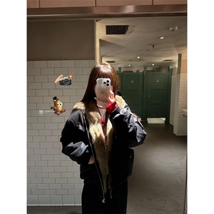 现货高品质美式高街冬季重磅硬挺短款座山雕毛领棉衣男女加厚外套图片
