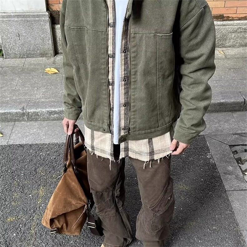 美式复古水洗帆布牛仔外套男春秋款设计高级感宽松立领哈灵顿夹克,男装夹克,星座506A