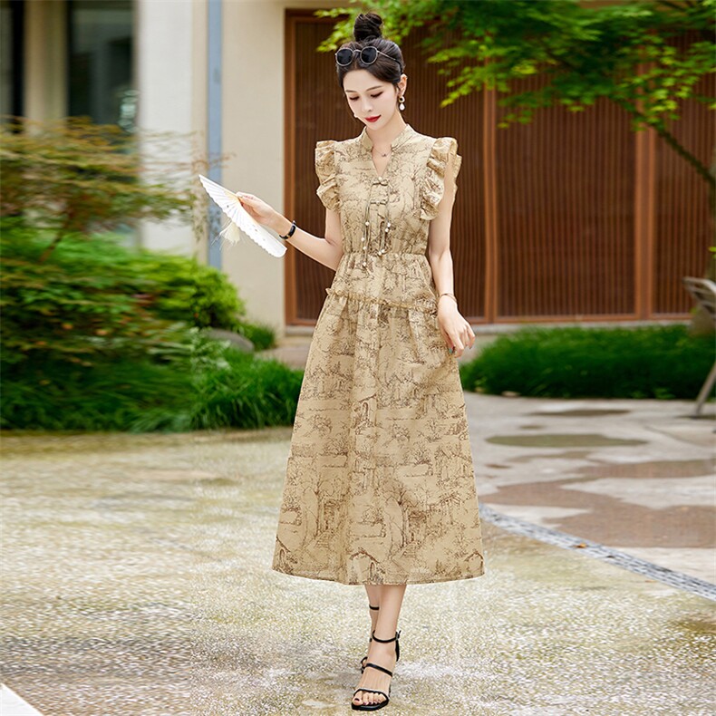 现货连衣裙2024夏季新款无袖印花长裙仙女裙百搭女款,商品下架区,韩然一族