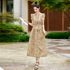 现货连衣裙2024夏季新款无袖印花长裙仙女裙百搭女款，商品下架区，韩然一族