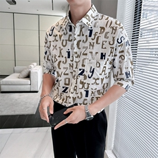 2025春季新款衬衫男士轻奢印花七分袖衬衫打底上衣901-C41P58，男装衬衫，星座901