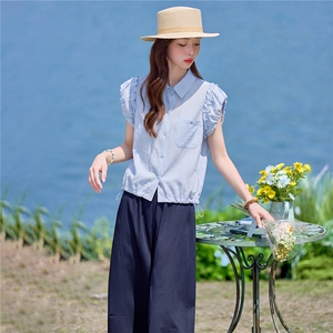 2026年夏季新款木耳边甜美衬衫阔腿裤两件套套装女图片