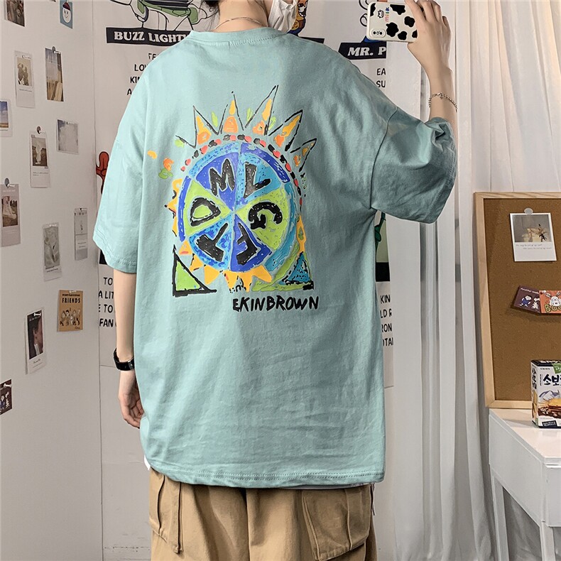 1港风圆领大码M-5XL运动日系原宿潮流男士短袖宽松T恤7800F35控49，男装T恤，星座226-2