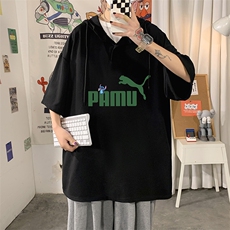 LD54227-P45连帽短袖t恤男大码胖子带帽五分袖中袖，男装T恤，电商A040