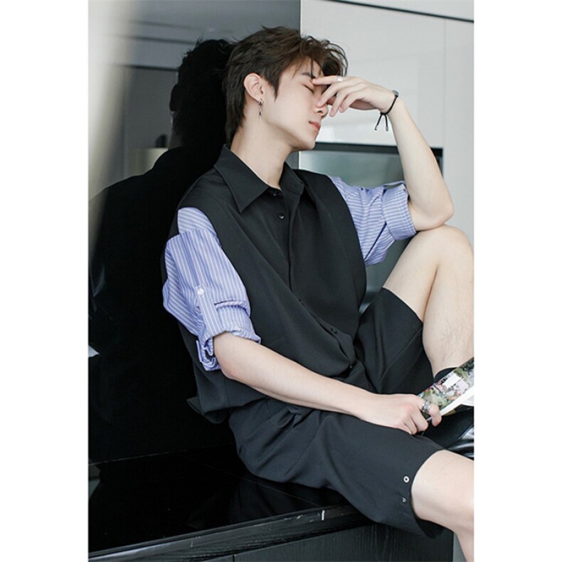 衬衫领短袖衬衫男款夏季薄款冰丝衬衣休闲痞帅男装寸衫CA6741,男装T恤,星座1116A-2（原606A-1）