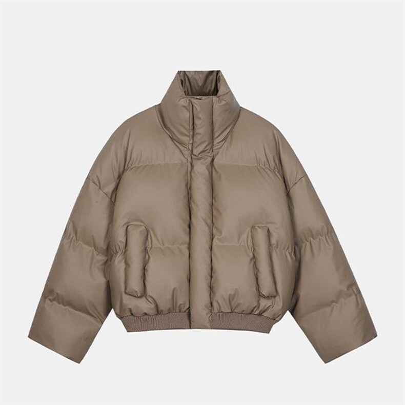 现货5W件冬季三防重磅硬挺boxy短款羽绒立领PU皮棉衣外套加厚棉服，男装棉衣，电商A486-1