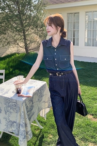 休闲气质牛仔无袖衬衫套装裤女夏2026新款两件套韩系穿搭时尚图片