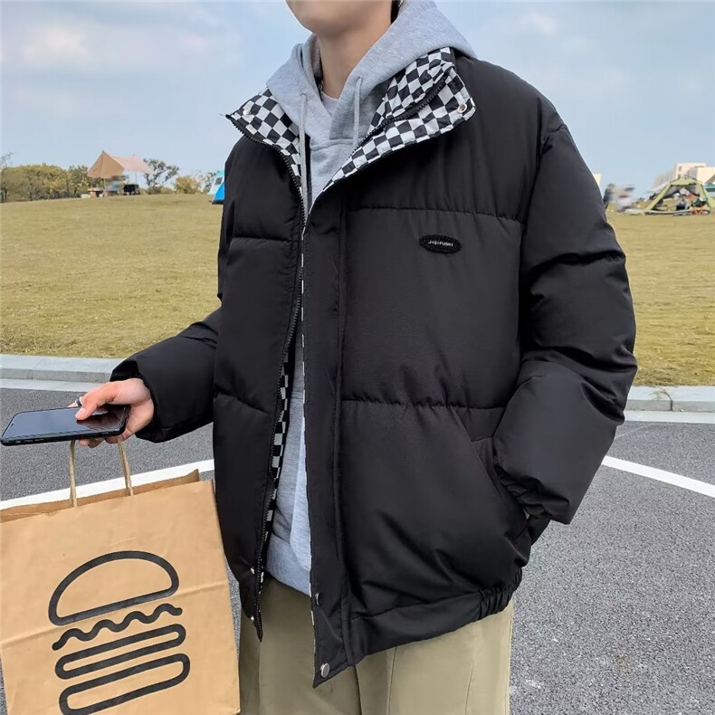 新款冬季ins美式复古棋盘格服外套男衣袄情侣面包服潮MY005,男装棉衣,星座1116A-1（原606A）