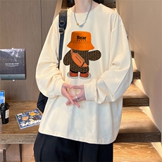 直播品质秋冬重磅潮牌嘻哈美式印花纯棉长袖T恤打底衫CT372特P28，男装T恤，电商A486