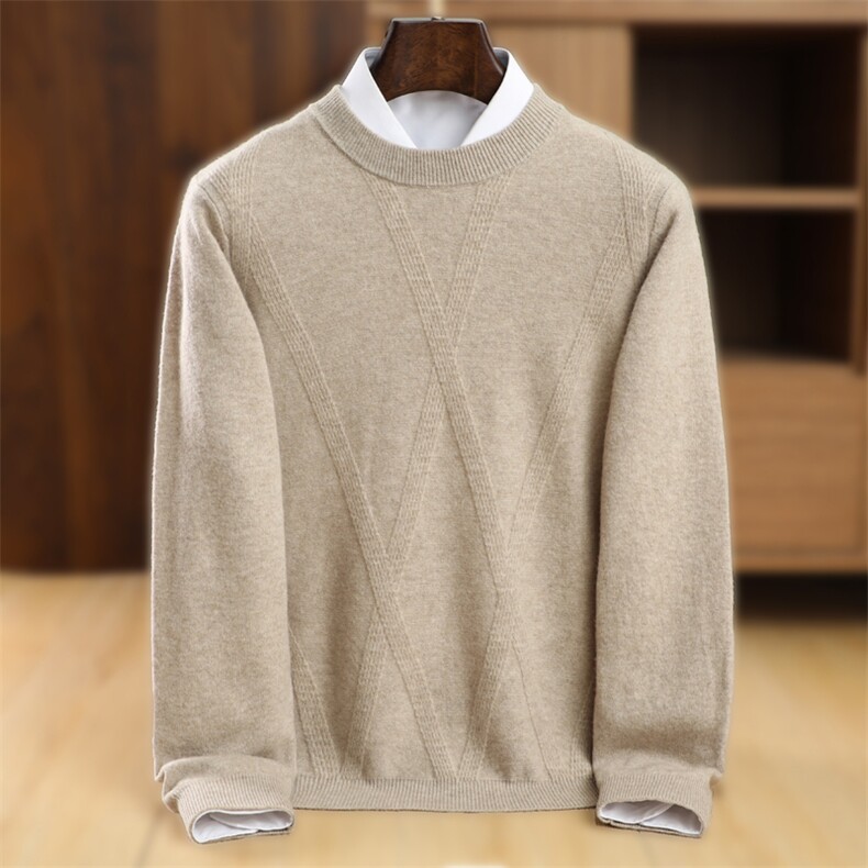 2024年秋冬季澳洲羊毛圆领大W纹羊毛衫，男装羊毛衫，忠诺羊绒