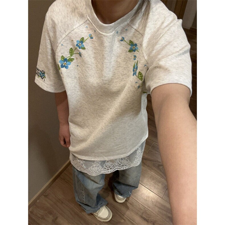 【有货】BK903CC-特P31植物花卉刺绣复古圆领短袖T恤男女,男装T恤,星座1007（原301D）