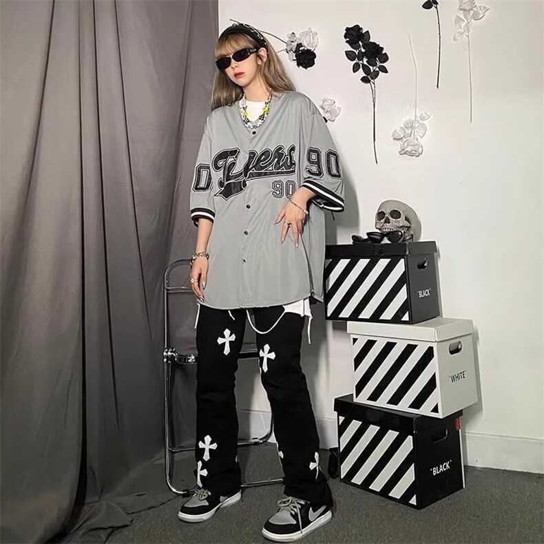 2025夏季新款上衣潮流开衫外套ins街头情侣棒球服短袖衬衫TX109,男装T恤,星座208-5